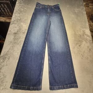 Gap High Rise Stride Jeans Womens 8 Tall Blue Medium Wash Wide Leg Stretch Denim